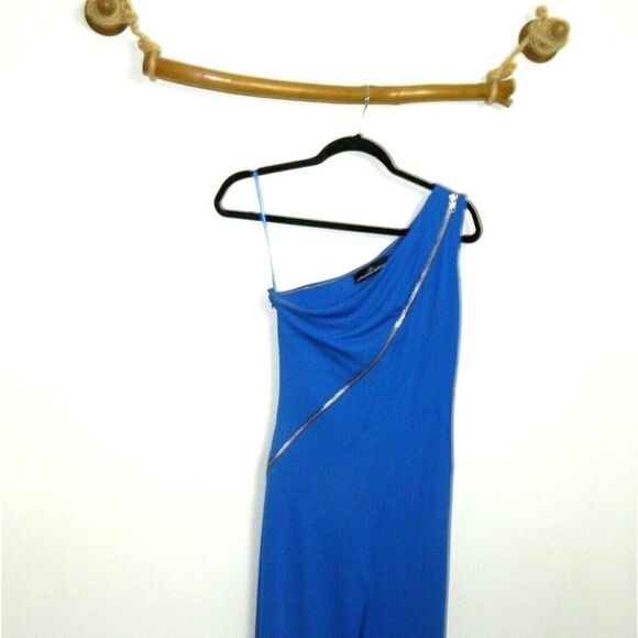 Jean Louis Scherrer Jumpsuit Blue One Shoulder Flowy Legs Zipper Size Small - Picture 6 of 10